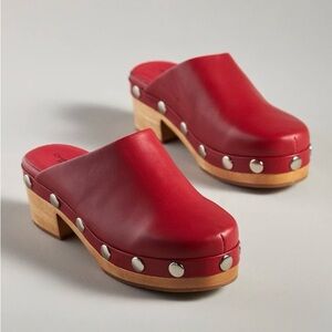Charlotte Stone Red Mules with Wooden Sole